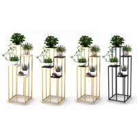 Beautiful Set of 4 Metal Flower Display Stand Rack Indoor Golden Display Flower Stand