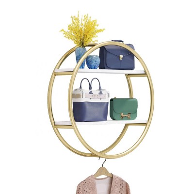 luxury Decoration Metal Round Shape Shiny Gold Wall Bag Clothing Display stand For Clothing Shop